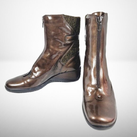 Aquaitalia Miracle Waterproof Front Zipped Boots in Hazelnut Patent Leather - Picture 3 of 16